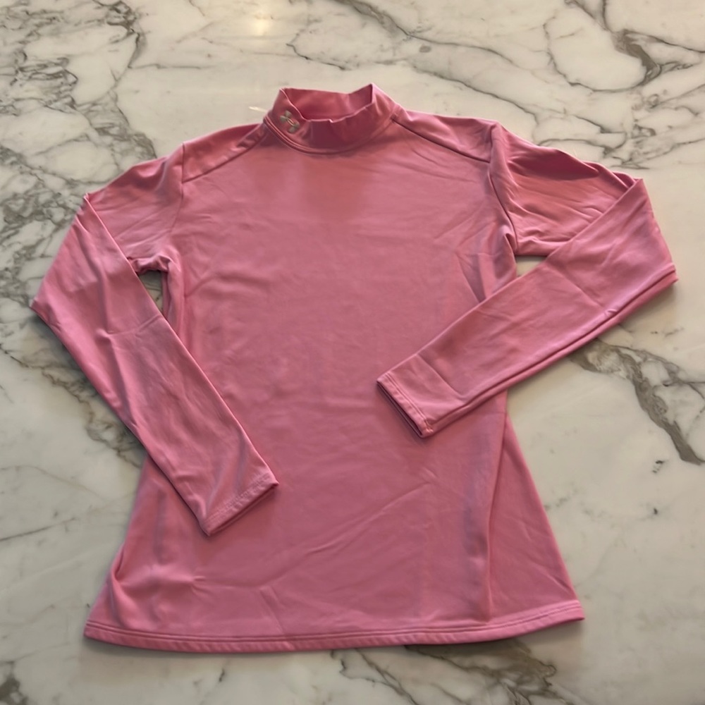 Under Armour pink mock neck long sleeve workout top ski golf cold weather